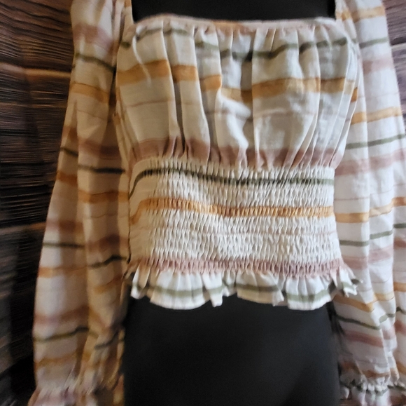 NWT Grade&Gather Crop Top SZ Medium Brown Stripes 100% Cotton - Picture 2 of 6